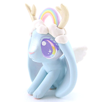 Rainbow and Cloud Crown Jackalope Wolpertinger Figurine - Polymer Clay Animals