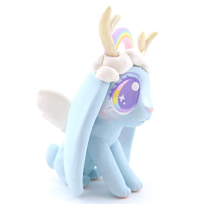 Rainbow and Cloud Crown Jackalope Wolpertinger Figurine - Polymer Clay Animals