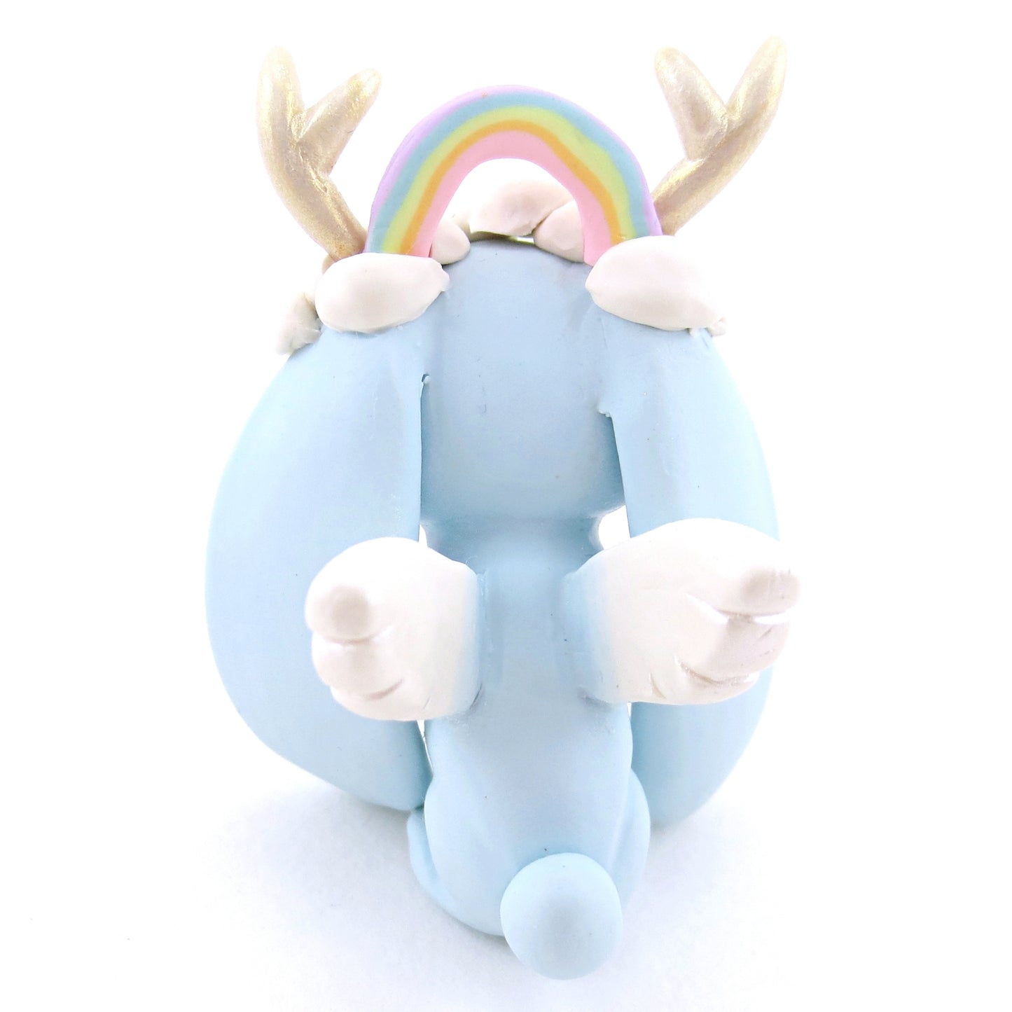 Rainbow and Cloud Crown Jackalope Wolpertinger Figurine - Polymer Clay Animals