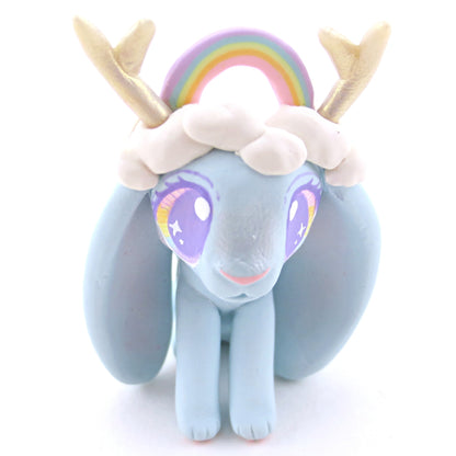 Rainbow and Cloud Crown Jackalope Wolpertinger Figurine - Polymer Clay Animals