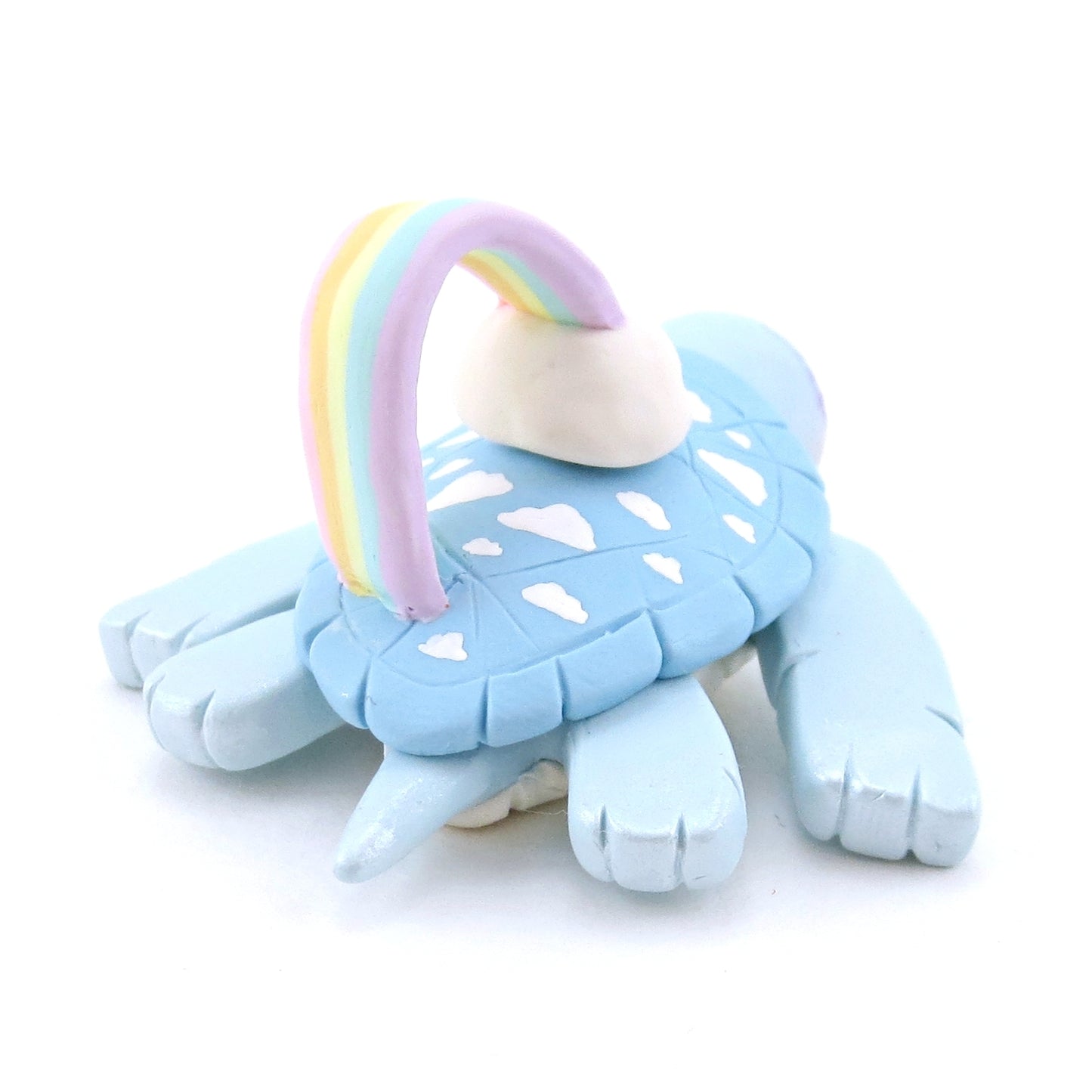 Rainbow and Cloud Blue Turtle Figurine - Polymer Clay Animals