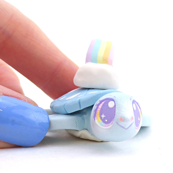Rainbow and Cloud Blue Turtle Figurine - Polymer Clay Animals