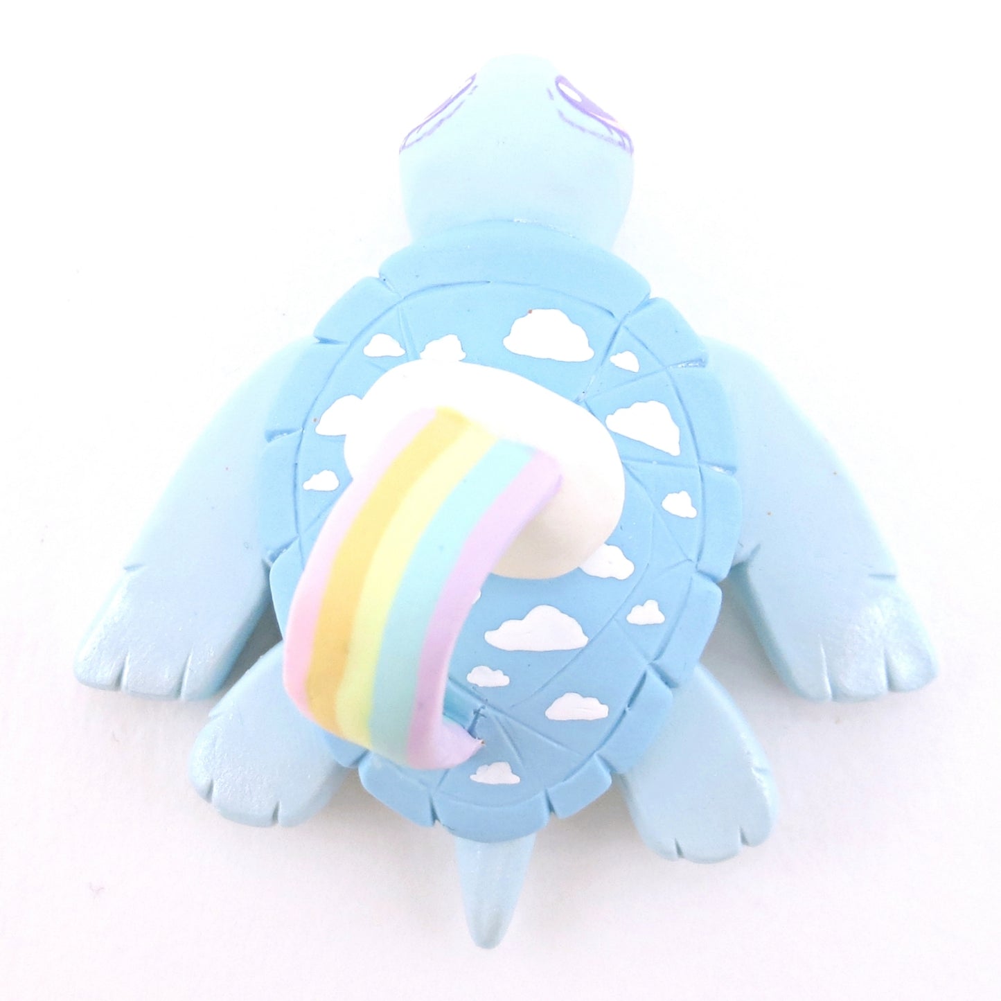 Rainbow and Cloud Blue Turtle Figurine - Polymer Clay Animals