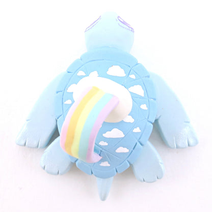 Rainbow and Cloud Blue Turtle Figurine - Polymer Clay Animals