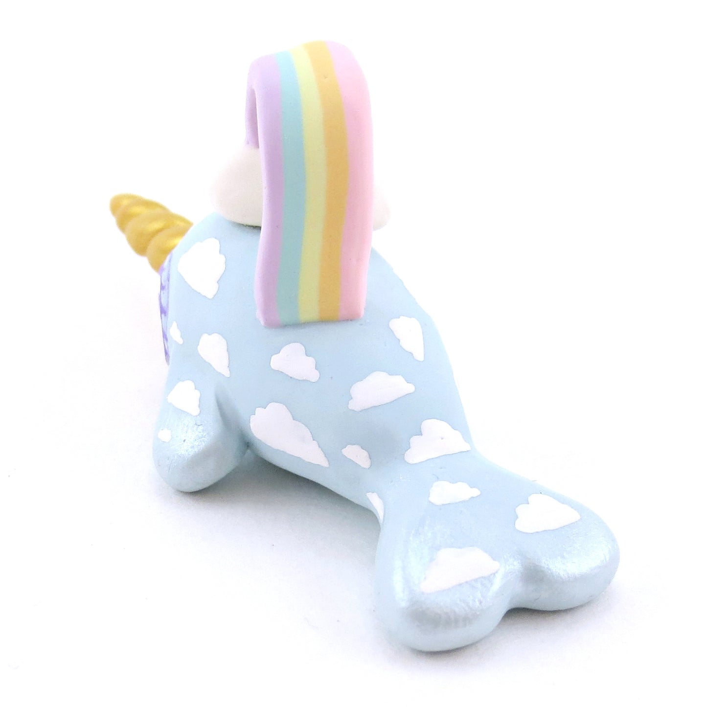 Rainbow and Cloud Blue Baby Narwhal Figurine - Polymer Clay Animals