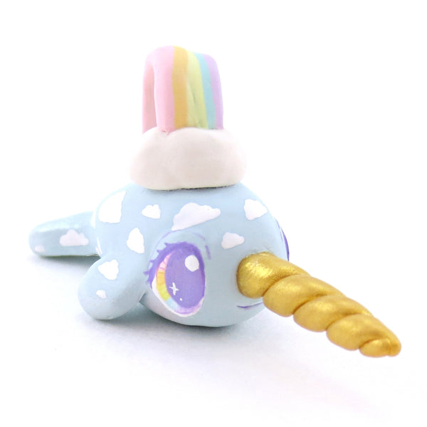 Rainbow and Cloud Blue Baby Narwhal Figurine - Polymer Clay Animals