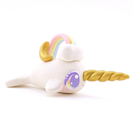 Rainbow, Cloud and Moon Narwhal Figurine - Polymer Clay Animals