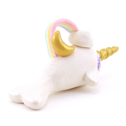 Rainbow, Cloud and Moon Narwhal Figurine - Polymer Clay Animals