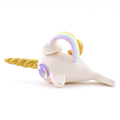 Rainbow, Cloud and Moon Narwhal Figurine - Polymer Clay Animals