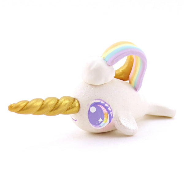 Rainbow, Cloud and Moon Narwhal Figurine - Polymer Clay Animals