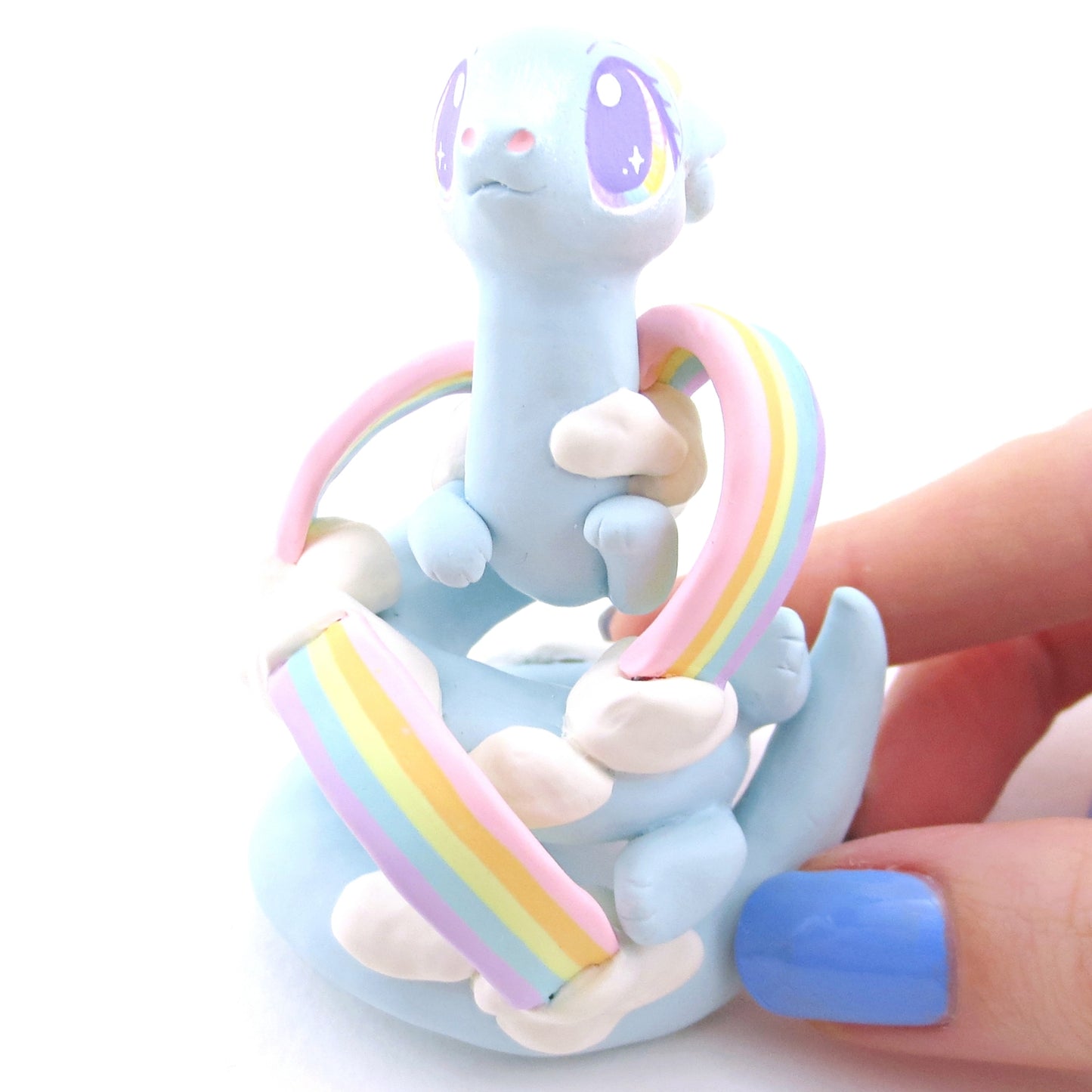 "Rainbow Dreamer" Cloud Noodle Dragon Figurine - Polymer Clay Animals