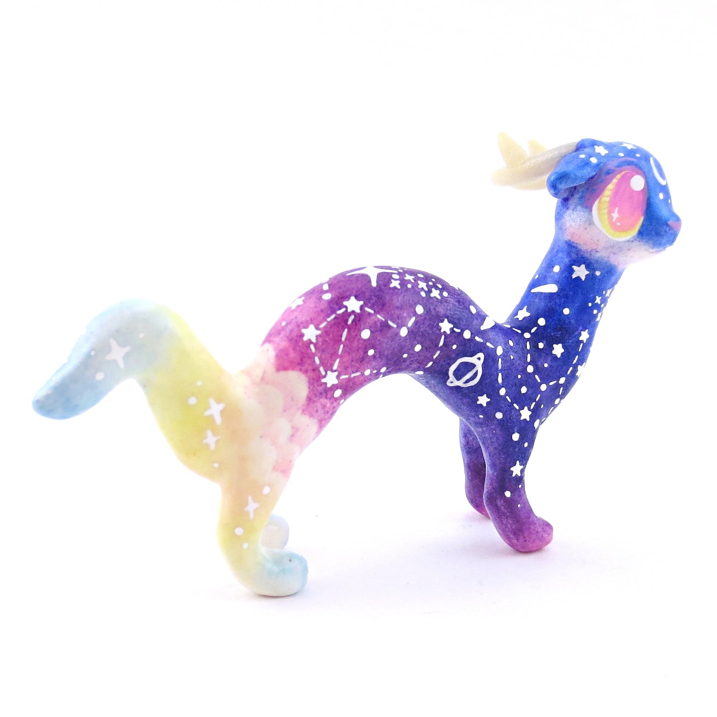 Night Sky Galaxy Sunset Noodle Dragon Figurine - Polymer Clay Animals