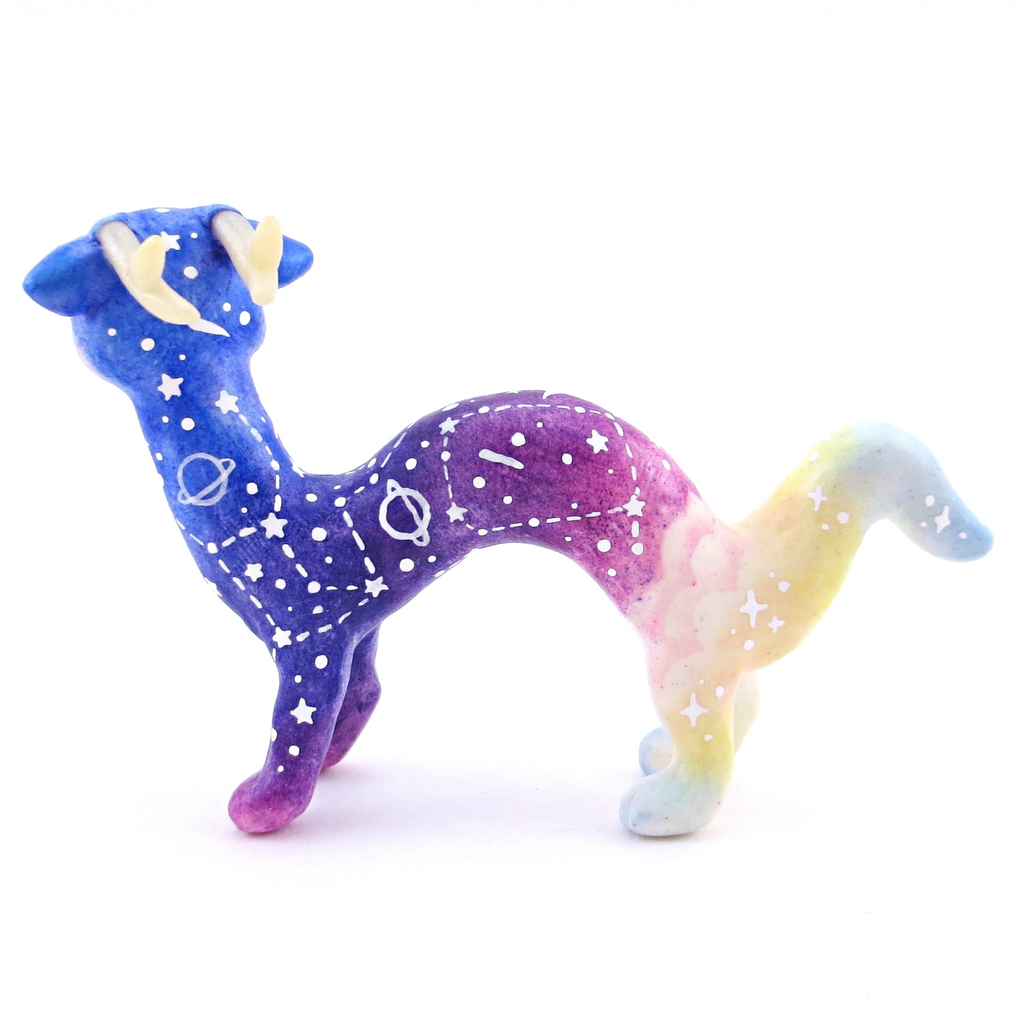 Night Sky Galaxy Sunset Noodle Dragon Figurine - Polymer Clay Animals