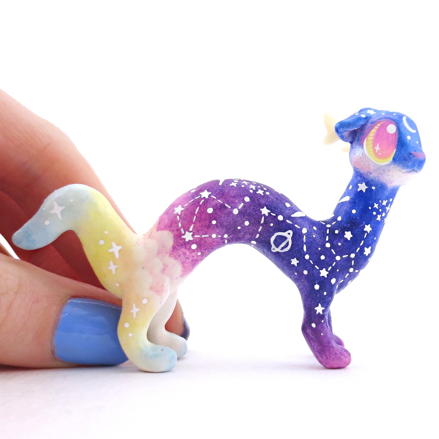 Night Sky Galaxy Sunset Noodle Dragon Figurine - Polymer Clay Animals