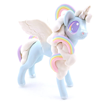 Rainbow Cloud Magical Unicorn Pegasus Figurine - Polymer Clay Animals