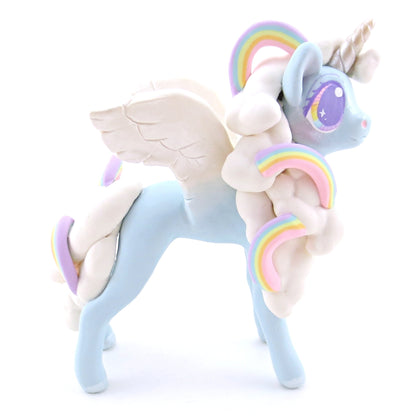 Rainbow Cloud Magical Unicorn Pegasus Figurine - Polymer Clay Animals