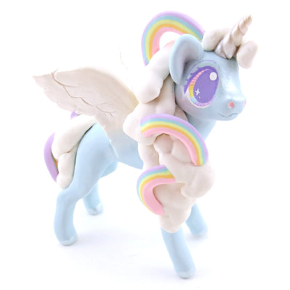 Rainbow Cloud Magical Unicorn Pegasus Figurine - Polymer Clay Animals