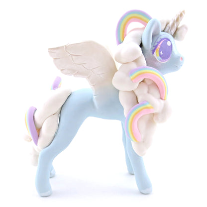 Rainbow Cloud Magical Unicorn Pegasus Figurine - Polymer Clay Animals