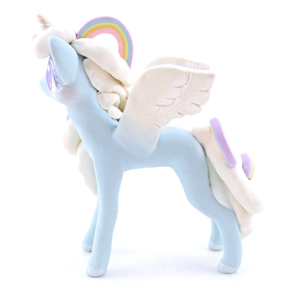 Rainbow Cloud Magical Unicorn Pegasus Figurine - Polymer Clay Animals