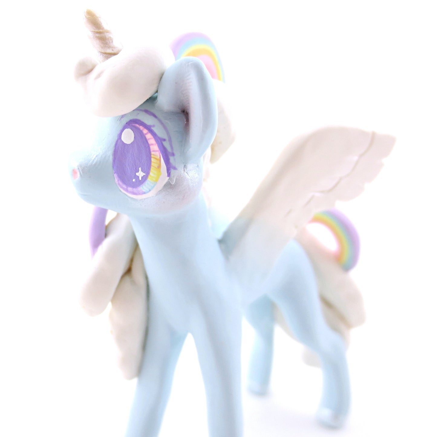 Rainbow Cloud Magical Unicorn Pegasus Figurine - Polymer Clay Animals