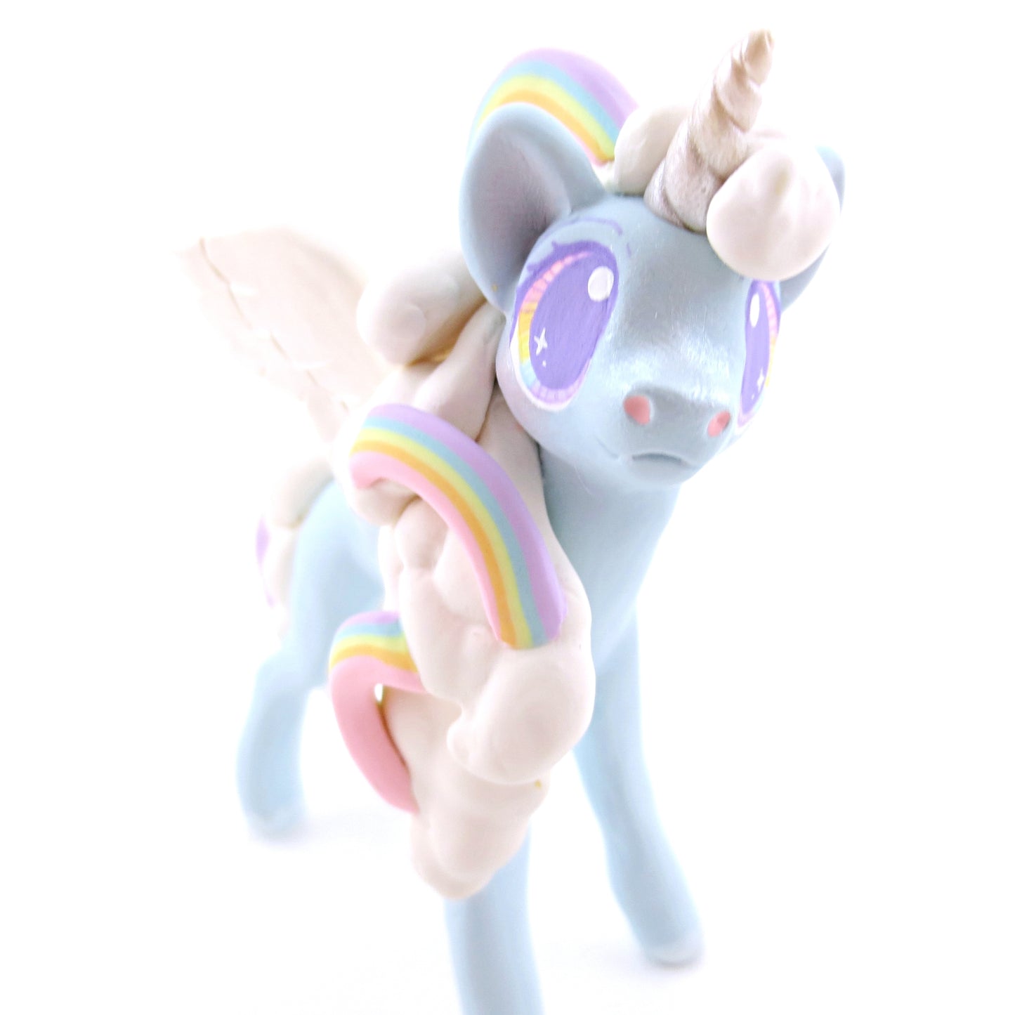 Rainbow Cloud Magical Unicorn Pegasus Figurine - Polymer Clay Animals