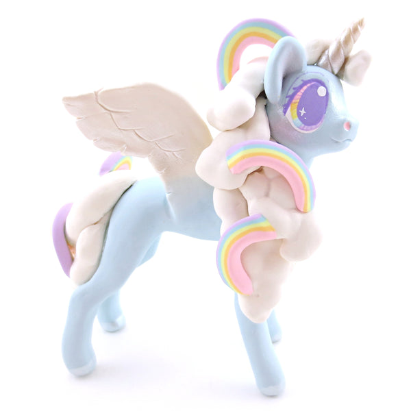 Rainbow Cloud Magical Unicorn Pegasus Figurine - Polymer Clay Animals