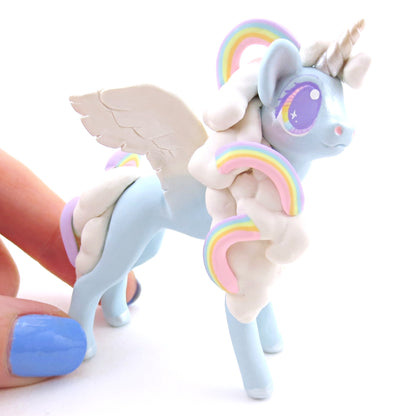 Rainbow Cloud Magical Unicorn Pegasus Figurine - Polymer Clay Animals