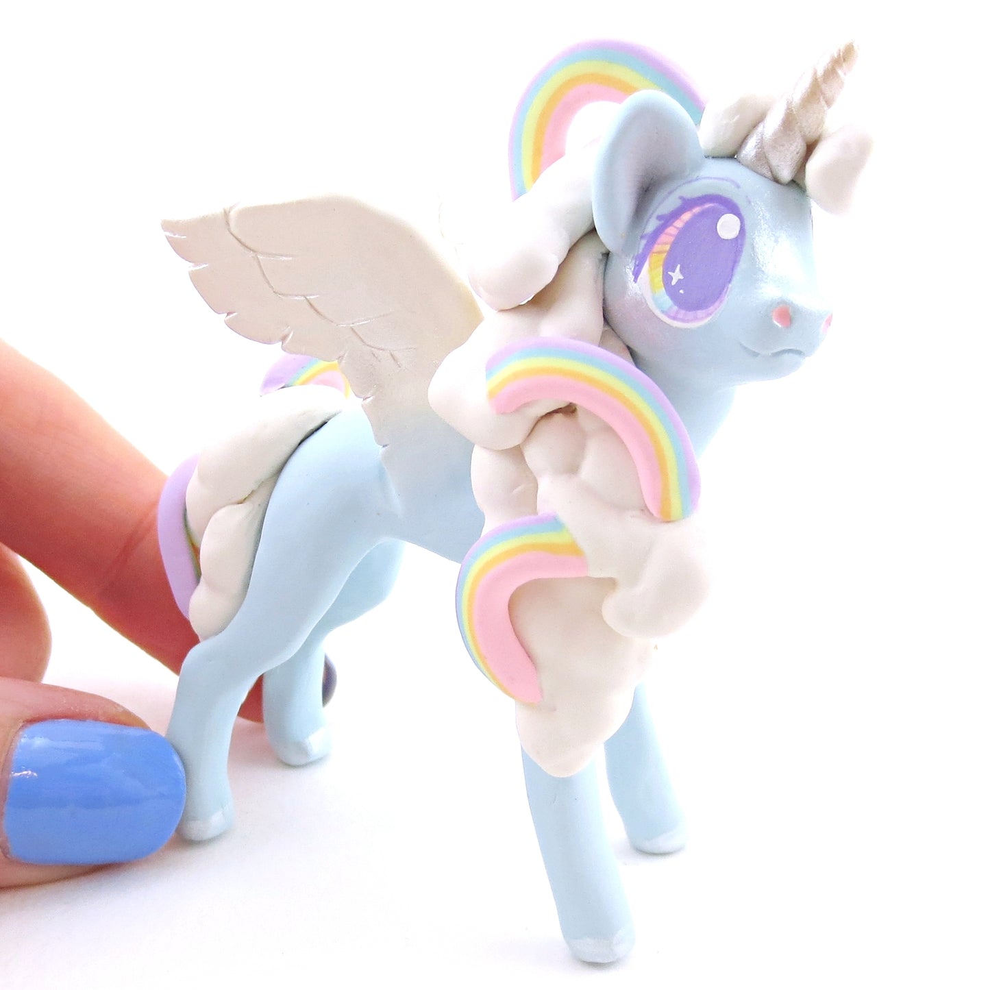 Rainbow Cloud Magical Unicorn Pegasus Figurine - Polymer Clay Animals