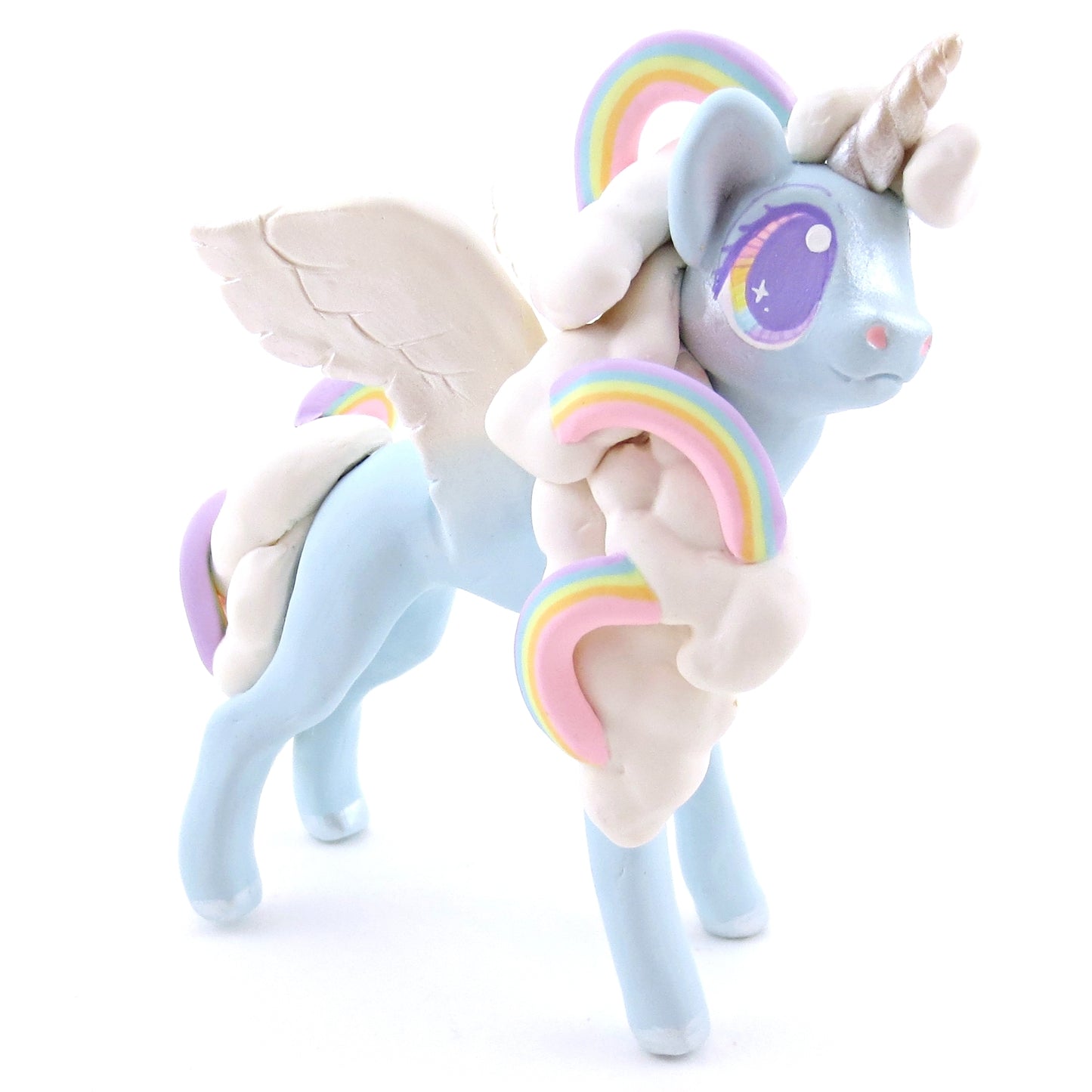 Rainbow Cloud Magical Unicorn Pegasus Figurine - Polymer Clay Animals