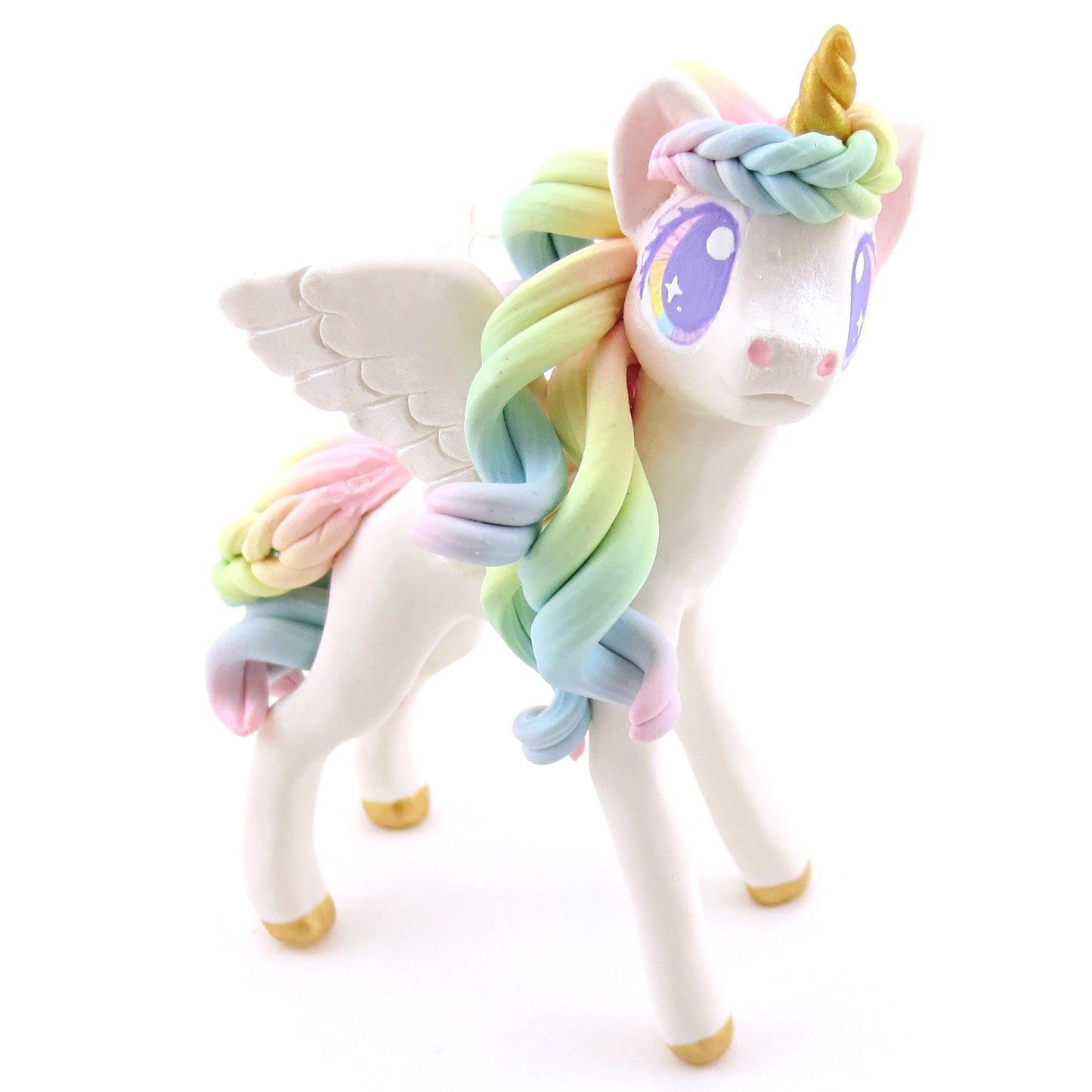 Pastel Rainbow Ombre Unicorn Pegasus Figurine - Polymer Clay Animals