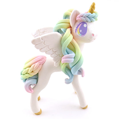 Pastel Rainbow Ombre Unicorn Pegasus Figurine - Polymer Clay Animals