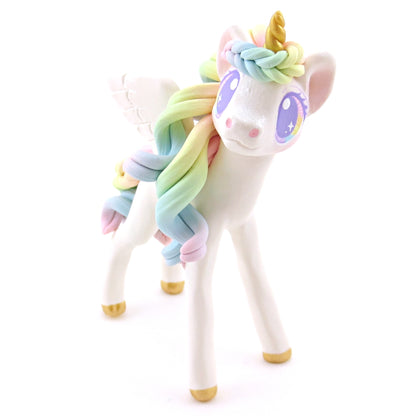 Pastel Rainbow Ombre Unicorn Pegasus Figurine - Polymer Clay Animals