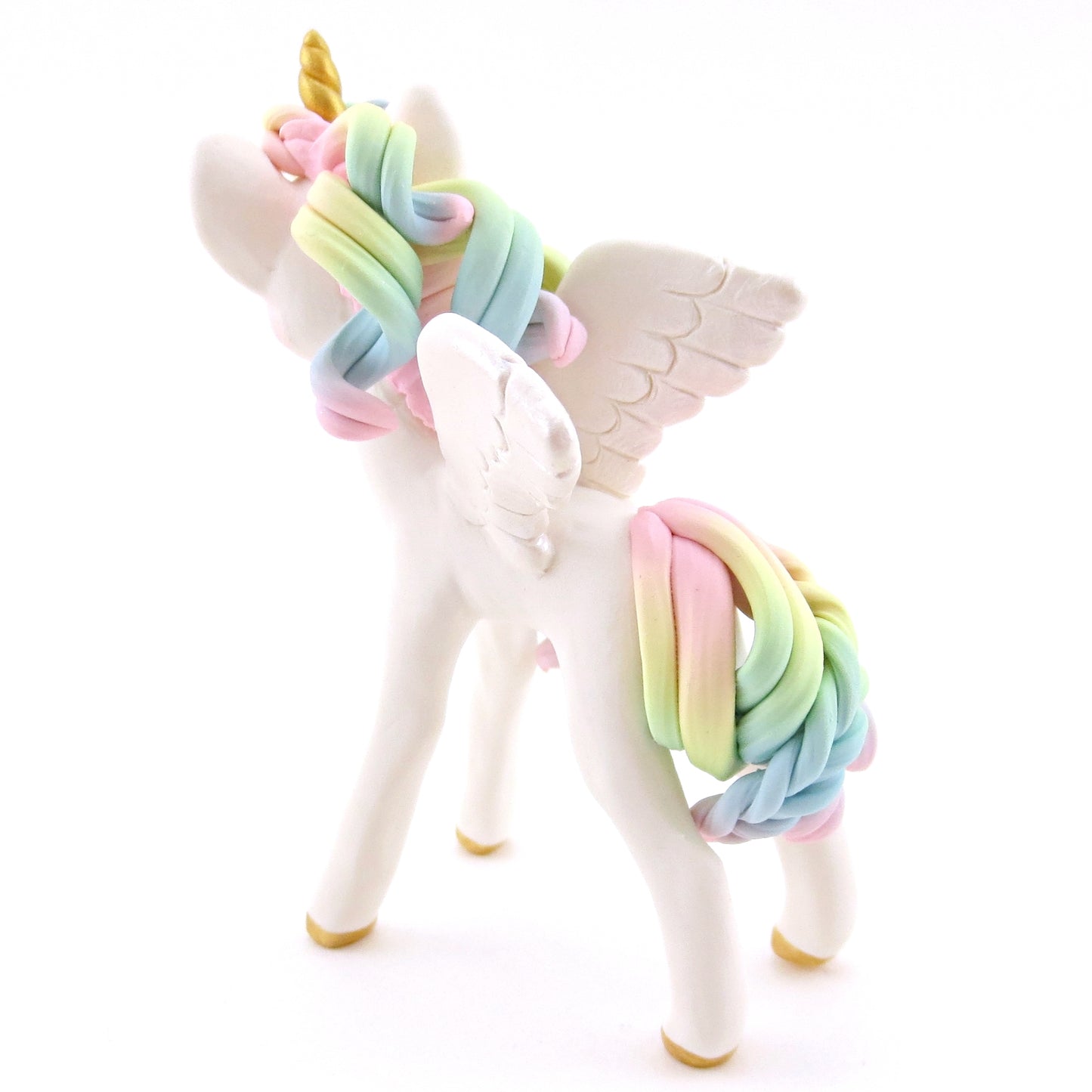 Pastel Rainbow Ombre Unicorn Pegasus Figurine - Polymer Clay Animals