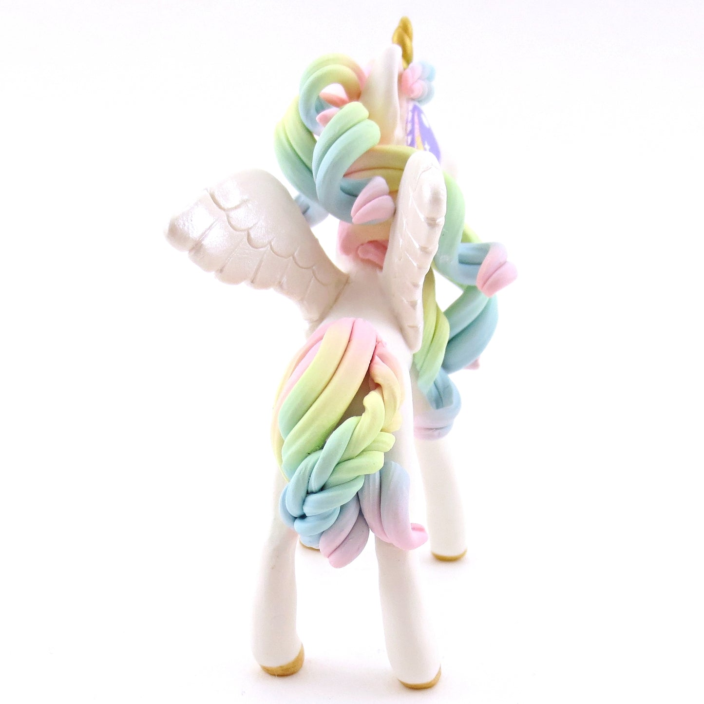 Pastel Rainbow Ombre Unicorn Pegasus Figurine - Polymer Clay Animals