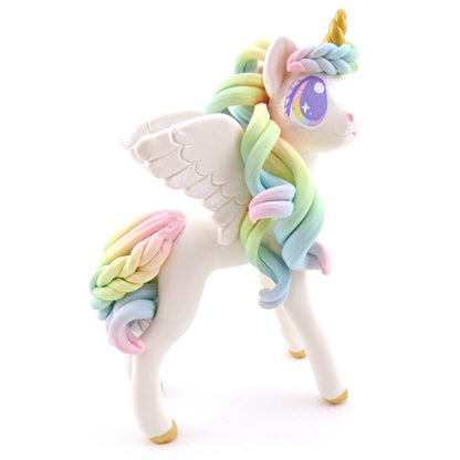 Pastel Rainbow Ombre Unicorn Pegasus Figurine - Polymer Clay Animals