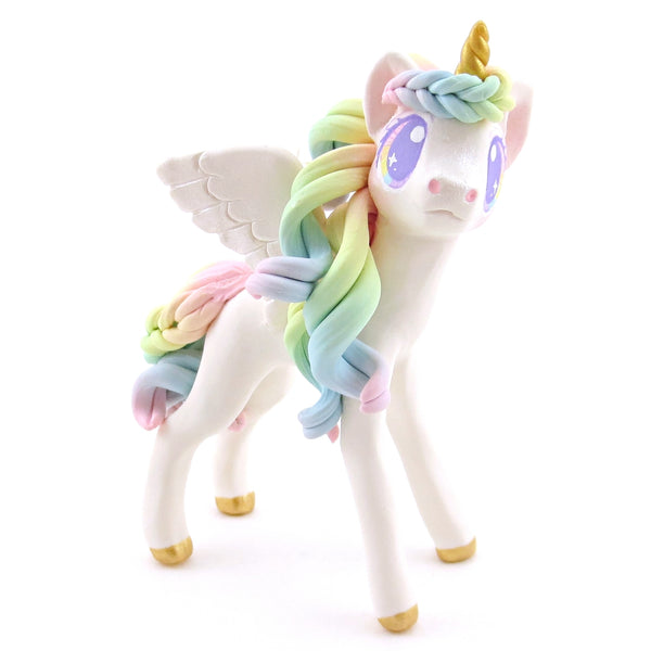 Pastel Rainbow Ombre Unicorn Pegasus Figurine - Polymer Clay Animals