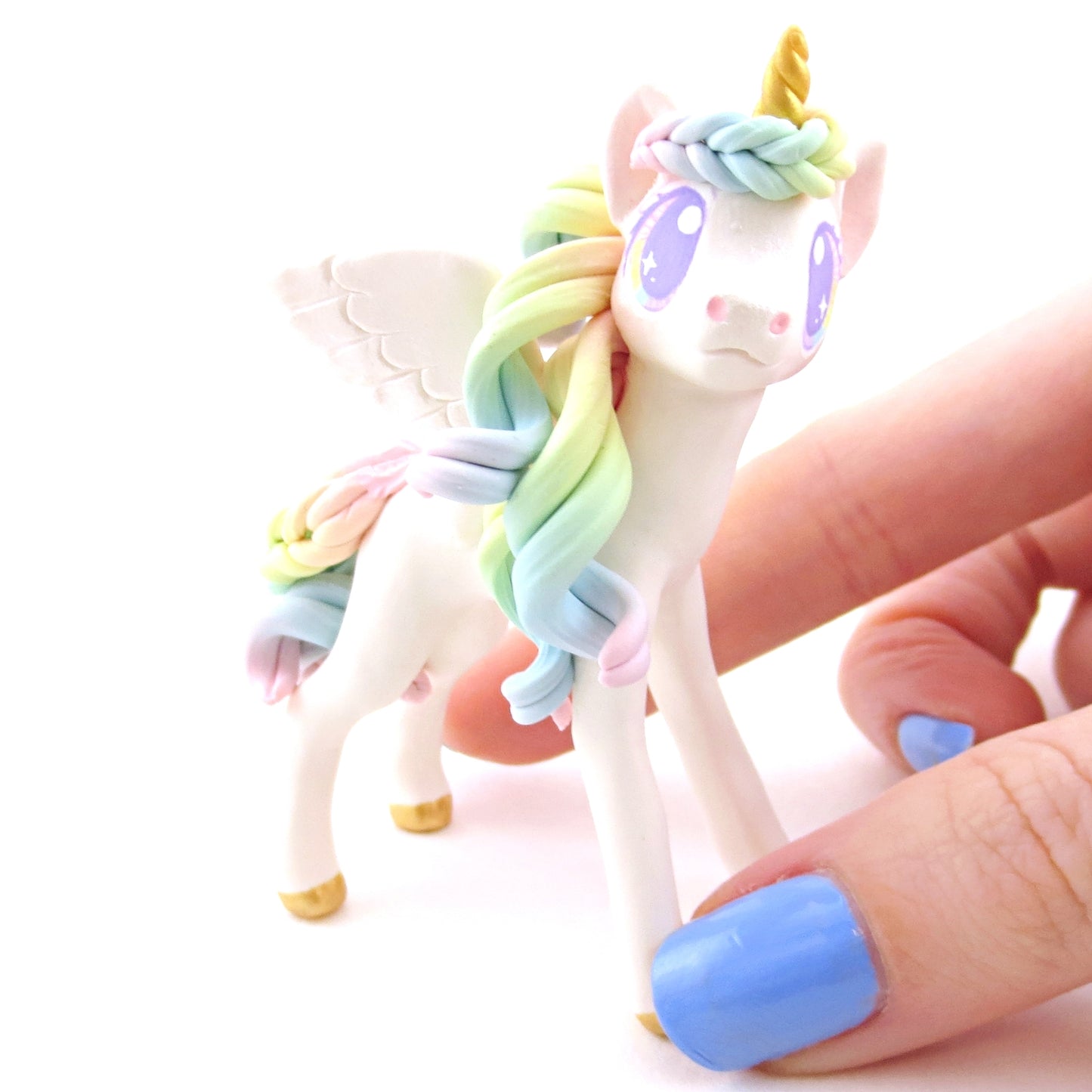 Pastel Rainbow Ombre Unicorn Pegasus Figurine - Polymer Clay Animals