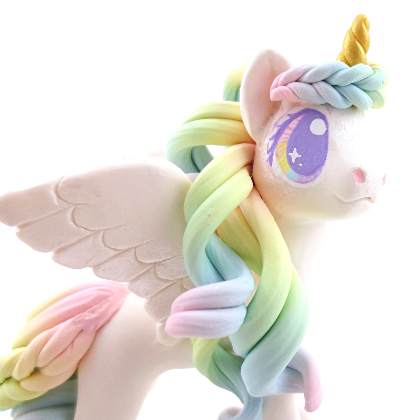 Pastel Rainbow Ombre Unicorn Pegasus Figurine - Polymer Clay Animals