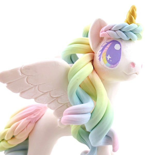 Pastel Rainbow Ombre Unicorn Pegasus Figurine - Polymer Clay Animals