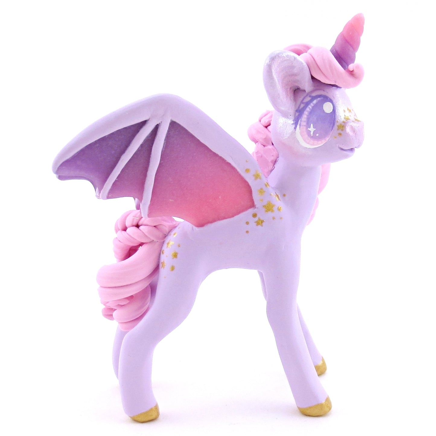 Pink and Purple Pastel Baticorn Unicorn Figurine - Polymer Clay Animals