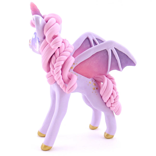 Pink and Purple Pastel Baticorn Unicorn Figurine - Polymer Clay Animals