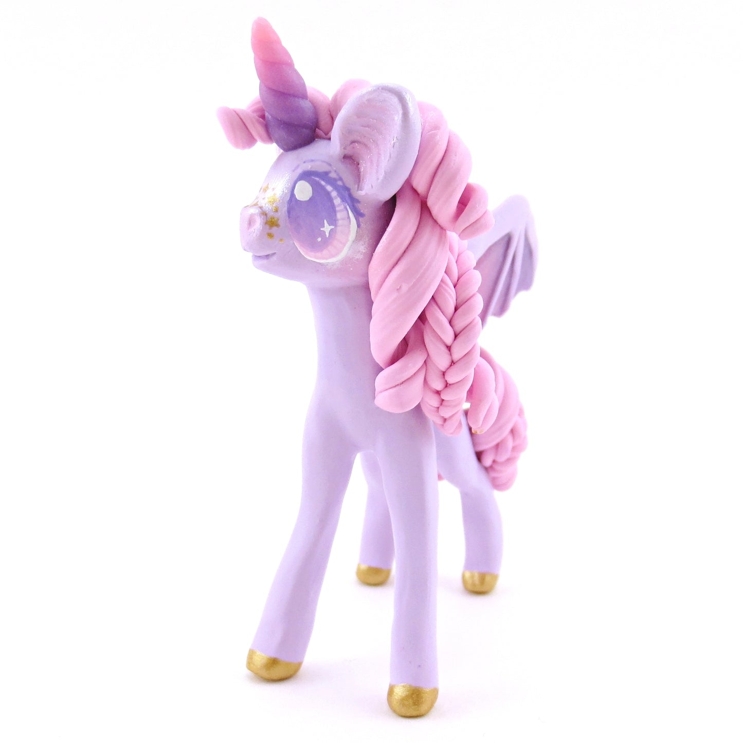 Pink and Purple Pastel Baticorn Unicorn Figurine - Polymer Clay Animals