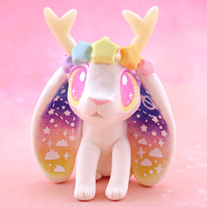 Galaxy Ears Jackalope Wolpertinger Figurine - Polymer Clay Animals