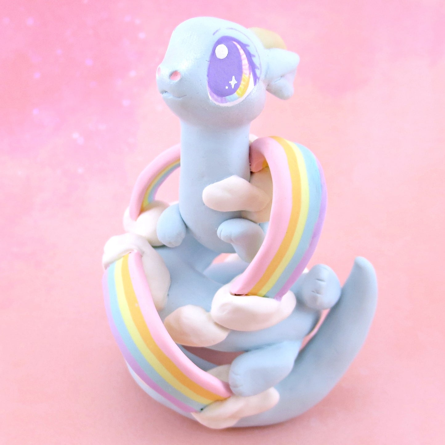 "Rainbow Dreamer" Cloud Noodle Dragon Figurine - Polymer Clay Animals