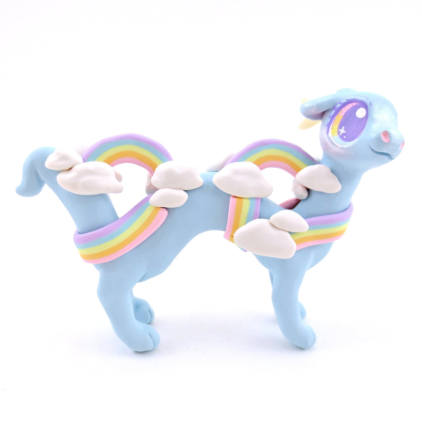 Rainbow Dreamer Cloud Noodle Dragon Figurine - Polymer Clay Magical Creatures