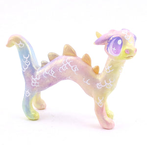 Rainbow Shimmer Noodle Dragon Figurine - Polymer Clay Magical Creatures