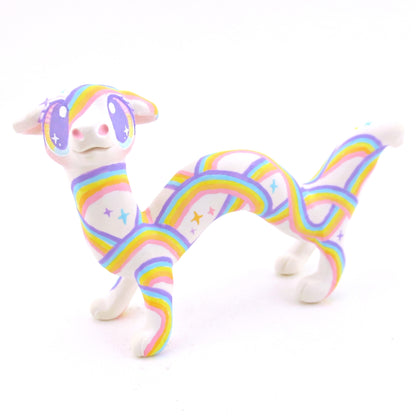 Rainbow Painted Noodle Dragon Figurine - Polymer Clay Magical Creatures