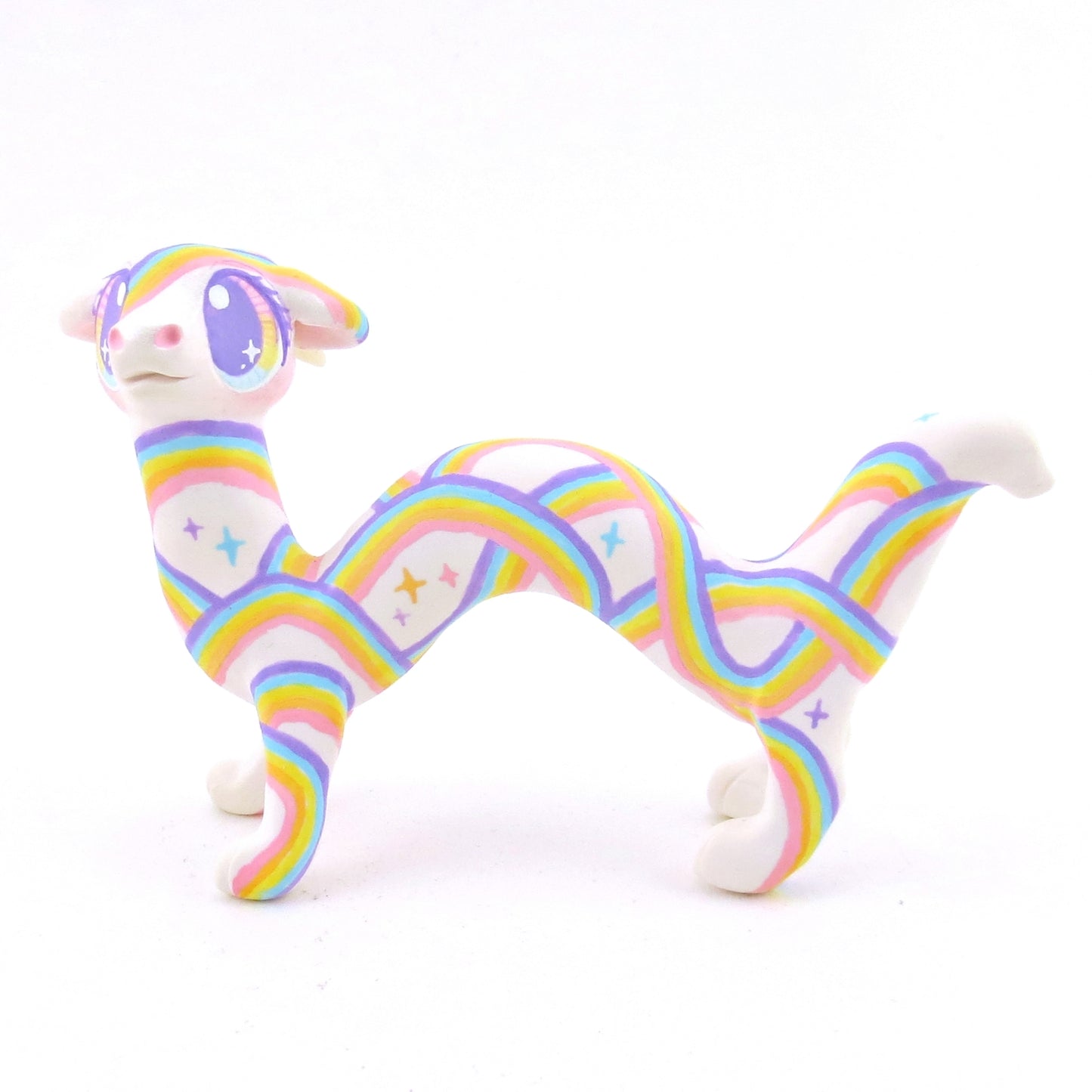 Rainbow Painted Noodle Dragon Figurine - Polymer Clay Magical Creatures