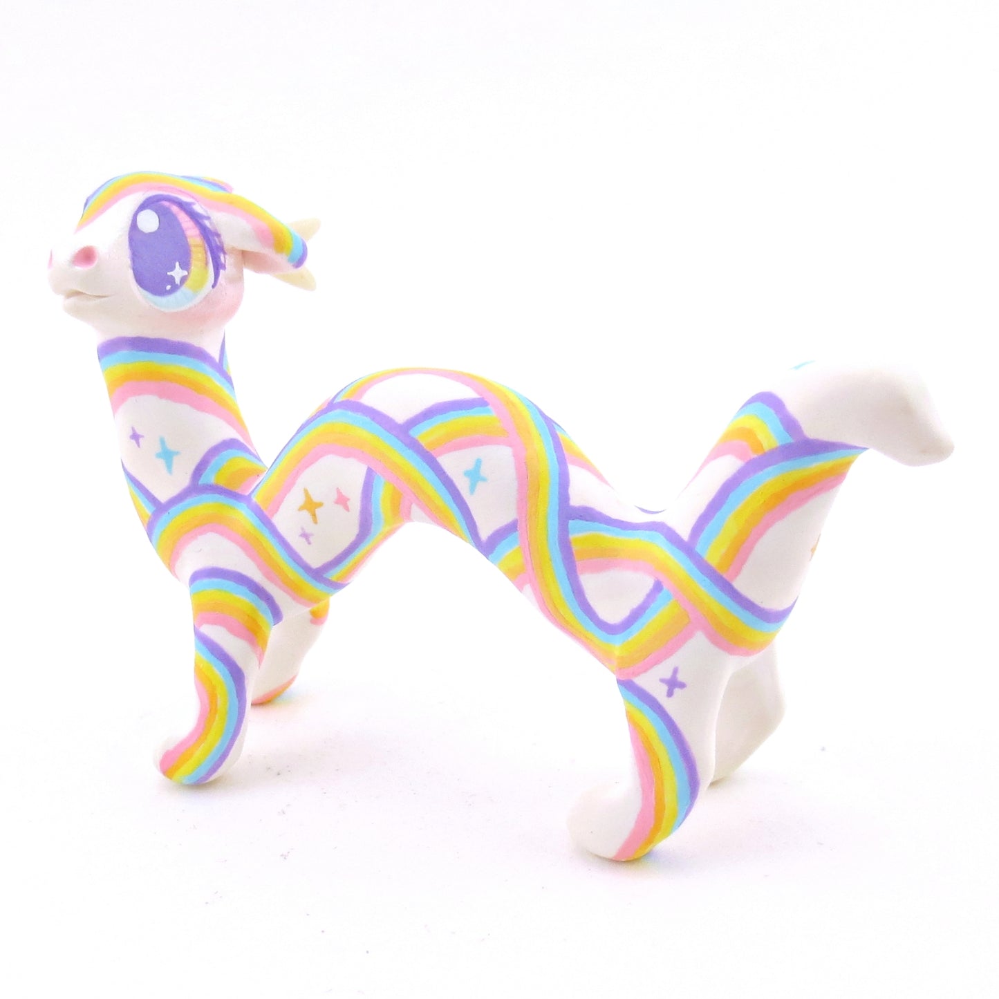 Rainbow Painted Noodle Dragon Figurine - Polymer Clay Magical Creatures