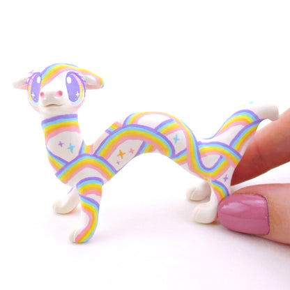 Rainbow Painted Noodle Dragon Figurine - Polymer Clay Magical Creatures